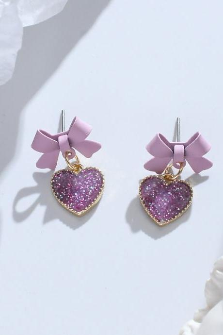 European And American Fashion Personality Simple Purple Bow Frosted Love Earrings Women Party Earrings Jewelry Gifts