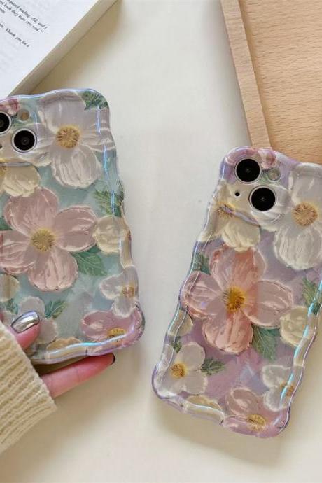 For Iphone 14promax 2023 Ins Net Red Oil Painting Flower Phone Soft Case 14pro 13promax 12 11