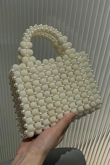 Women Portable Pearl Handmade Beaded Totes Evening Bags Clutch Wallet Magic Handbags Ladies Wedding Bridal Handbag Party Purse