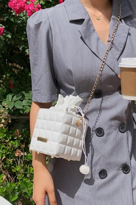 Texture Simple Checker Drawstring Crossbody Bag 2022 Trendy Handbags Fashion Chain Messenger One-shoulder Bags For Women