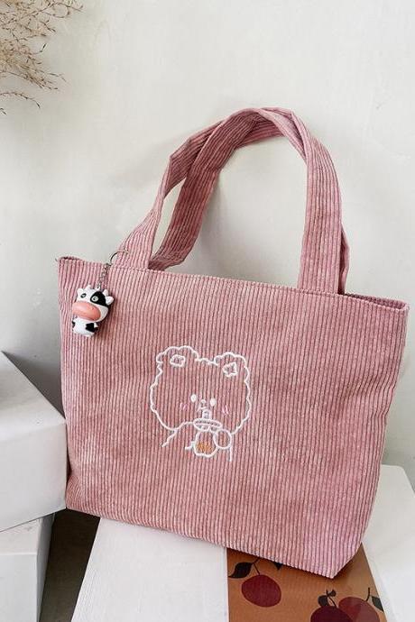 Winter Corduroy Handbag Girlsfashion Cute College Students Class Casual Tote Bags For Women Top-handle Bags