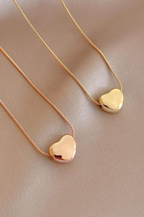 Classic Gold Color Stainless Steel Necklace For Women Jewelry Beads Heart-shaped Pendant Necklace Birthday Gift