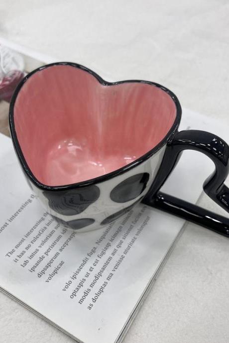 300ml 10oz Heart Shape Coffee Mug Creative Personality Unique Design Ceramic Cup With Heart Shape Handle Lovely Gift For Besties