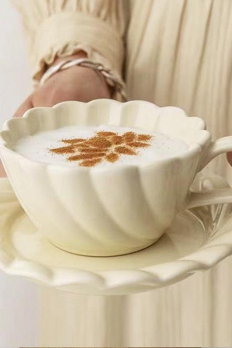 Ceramic Mugs Coffee Cups Hand Pinched Irregular Flower Milk Tea Cup With Tray Ins Korean Style Oatmeal Breakfast Mug