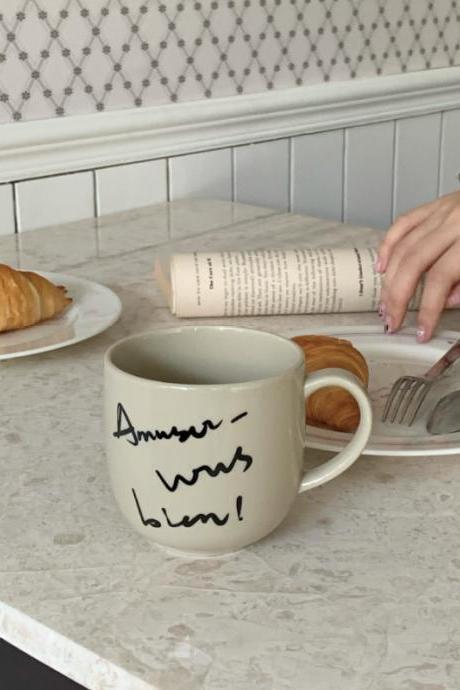 Original Design Round Solid Color Handwriting English Mug High Temperature Resistant Milk Tea Color Coffee Cup