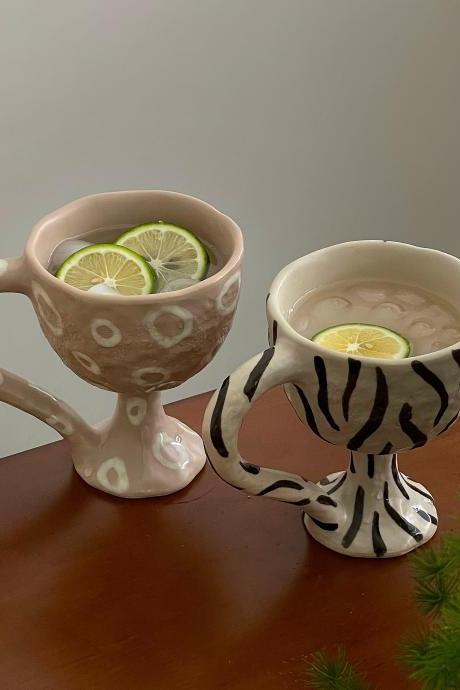 Korean Hand-painted Mug Design Ceramic Coffee Cup Breakfast Milk Mug Funny Ceramic Cup Gift Striped Leopard Decorative Cup