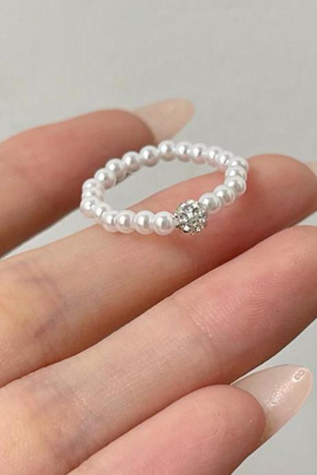 Minimalist Finger Jewelry Simulated Pearl Elastic Ring Crystal Ball Bead Rings For Women Party Wedding Gift