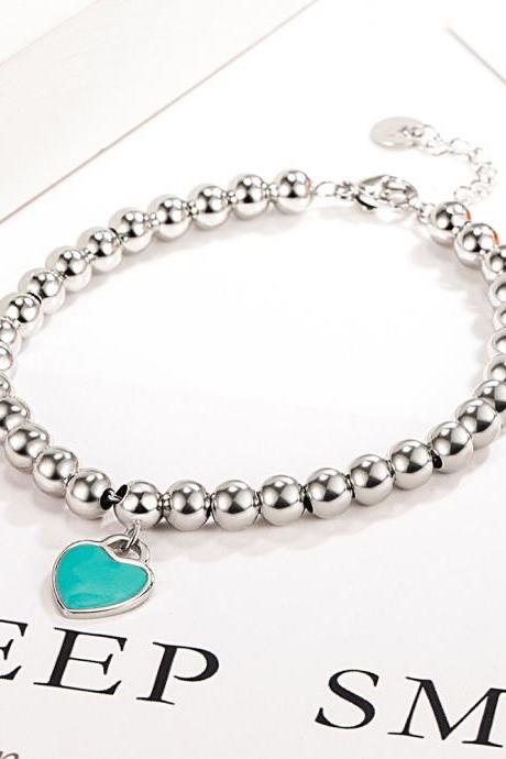 925 Sterling Silver Shiny Ball Heart Brand Bracelet For Women Luxury Quality Jewelry Accessories