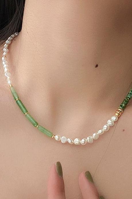 Natural Jade Necklace Freshwater Pearl Clavicle Chain Ancientry Wind Temperament Ethnic-style Fine Fashion Jewelry For Women