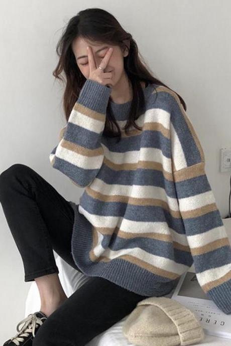 Striped Ladies Sweater Autumn Winter Pullovers Korean Style Knitwears Long Sleeve Clothes Knit Top Fashion Women Sweaters 2023