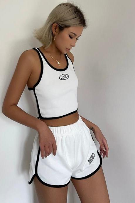 Gym Set Two-piece Cami Crop Vest Tank Top Add Sweatpants Shorts