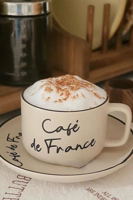 French Retro Cream Coffee Cup And Plate Set Afternoon Tea Milk Tea Cup French Cup And Plate Ceramic Mug