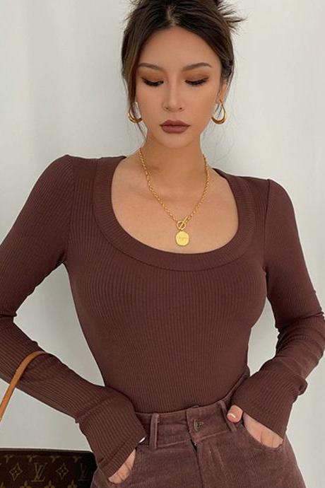 Casual Long Sleeve Tight Top Solid Shirt Sexy Top