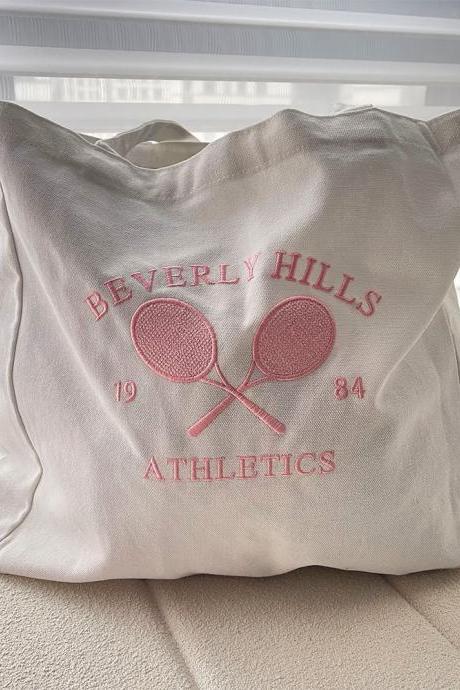 Athletics Tennis Embroidered Fashion Women Canvas Shopping Bag Vintage Style Aesthetic Handbag Tote Bag