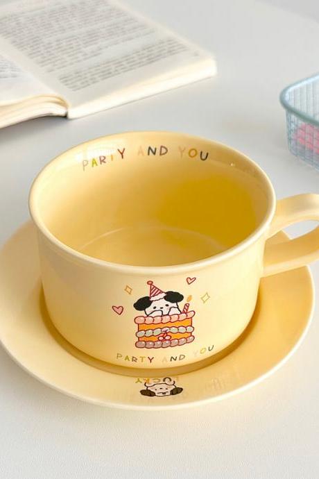 Kawaii Creative Korean Ceramic Mug Cute Dog Cartoon Straw Mug Breakfast Milk Coffee Cup Afternoon Tea Teacup Porcelain Nice Gift