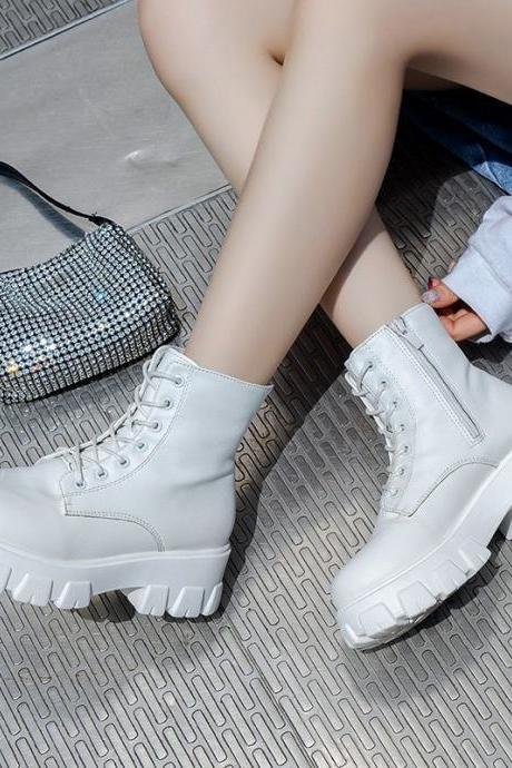 2023 Large Spring And Autumn Korean Women&amp;#039;s Boots Thick Sole Fashion Boots British Style Motorcycle Boots For Women