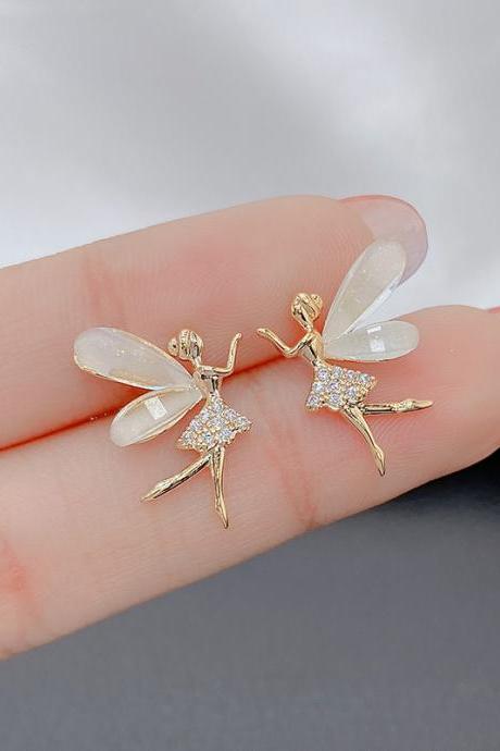 Trend Crystal Elf Flower Fairy Stud Earrings For Women Korean Exquisite Earrings