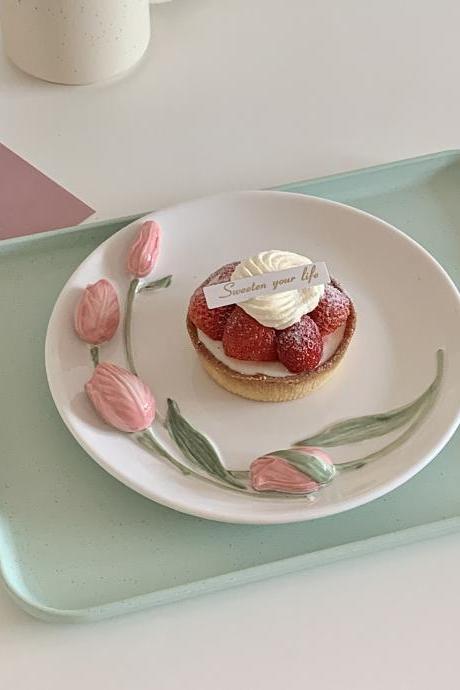 3-d Tulip Design Porcelain Plate Dessert Plate Dinnerware