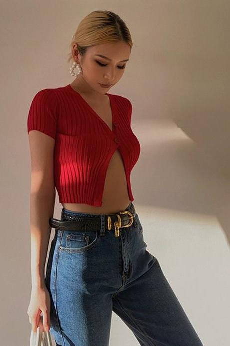 Casual Short Sleeve Tight Top Solid Shirt Sexy Top