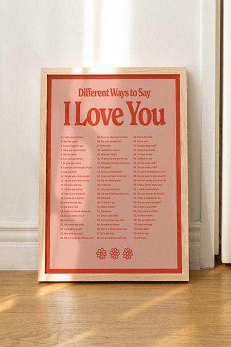 Love Theme 100 Sentence Different Ways Say I Love You Red Poster Canvas Painting Wall Art Print Picture Room Interior Home Decor
