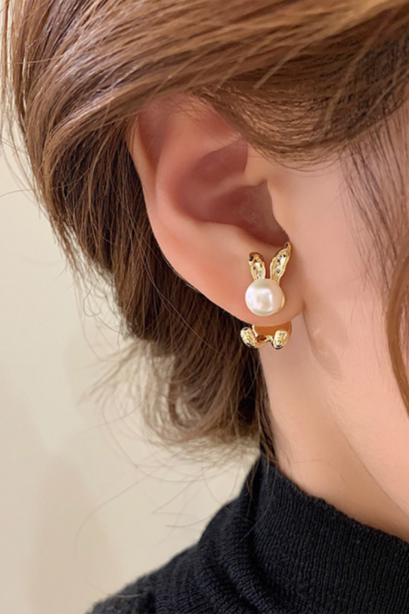 Korean Rabbit Imitation Pearl Stud Earrings For Women Fashion Cute Animal Earring Girl Birthday Party Jewelry Gifts