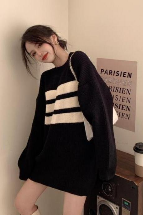 Patchwork Women Sweater Oversized Winter Pullovers Korean Knitwears O-neck Ladies Jumpers Knit Top Pull Femme Clothes