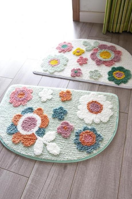 Carpets For Living Room Flower Printed Parlor Bedroom Chair Rugs Toilet Bath Decorate Non-slip Door Bath Mat