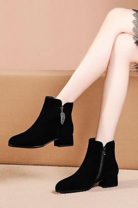 Fashion Women's Ankle Boots Winter Suede High Heels Simple Commuter Office Female Shoes