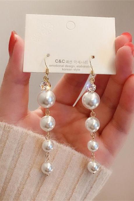 Korean Fashion Jewelry High Quality White Pearl Long Earrings Elegant Women Party Travel Earrings Accessories