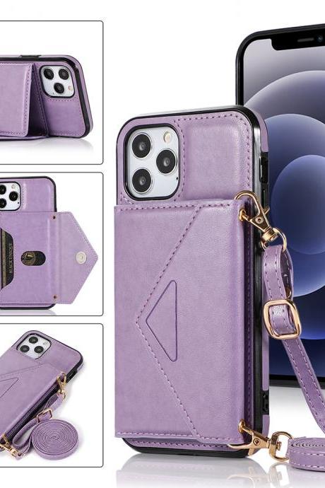 Suitable For Iphone Triangular Cross-body Mobile Phone Case Multi-function Card Leather Case Apple Protective Case