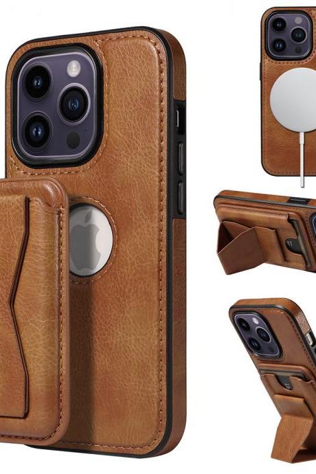 Suitable For Apple Mobile Phone Leather Case, Wireless Magnetic Suction Bracket, Card Phone Case, Anti-fall