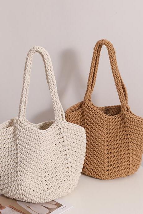 Vintage Straw Woven Bag For Women Handbags Rattan Crochet Shoulder Bag Korean Casual Commute Bag Summer Beach Tote Bag Vacation