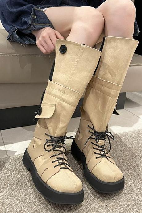 Fashion Designer Boots Platform Shoes Women&amp;#039;s Trend Combat Cowboy Knee High Boots Goth Lolita Rock Motocross Autumn