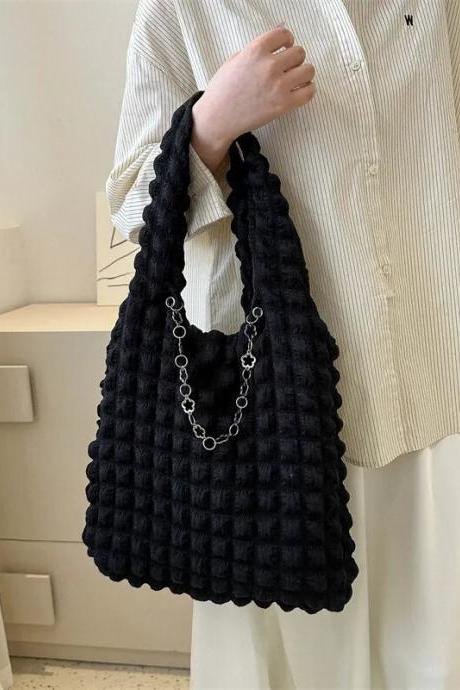 Korean Fashion Cloud Bubble Tote Bags For Women Girls Solid Color Casual Pleated Shoulder Bags Cute Small Shopper Purses Female