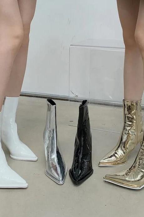 Women&amp;#039;s Sexy Pointed Thin High Heel Ankle Boots Spring/autumn Patent Leather Side Zipper Modern Boots