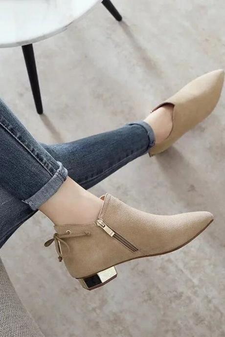Female Ankle Boots Suede Booties Elegant With Low Heels Black Footwear Pointed Toe Short Shoes For Women In Comfortable