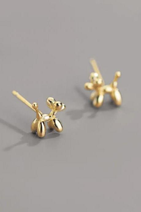 Silver Needle Mini Balloon Dog Earrings Women Korean Version Creative Light Beads Lovely Cartoon Dog Sweet Earrings Jewelry