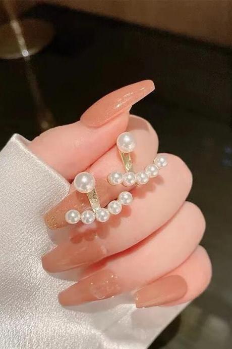 Trend Korean Style Love Heart Pearl Earrings 2 In 1 Cute Sweet Simple Stud Earrings For Women Fashion Jewelry Birthday Gifts
