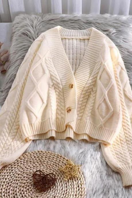 Autumn Winter Short High Waist Sweater Women Single-breasted Knit Cardigan Small Sweter Women Jacket Fashion Top
