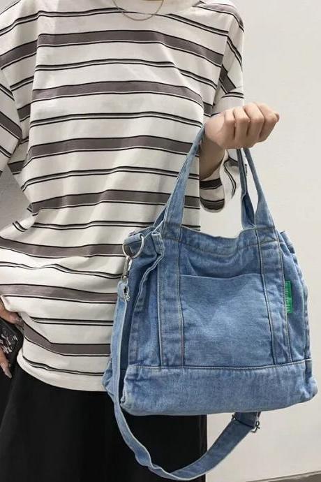 Denim Bags For Women Large Shoulder Bag With Zipper Jeans Shopping Bag Canvas Messenger Bag Y2k Satchel Eco Bag Korean Handbags