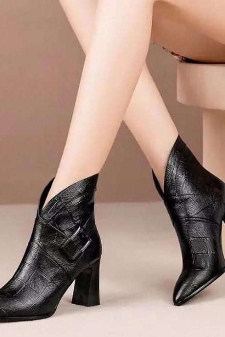 Sexy Women Boots Autumn And Winter V-neck High Heels Ankle Shoes Boots Leather Booties Feminina Woman Wedding Party Shoes