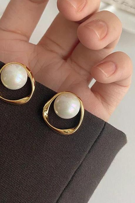 Korean Hollow Imitation Pearl Stud Earrings Gold Color Irregular Geometric Earrings For Women Fashion Party Jewelry Accessories