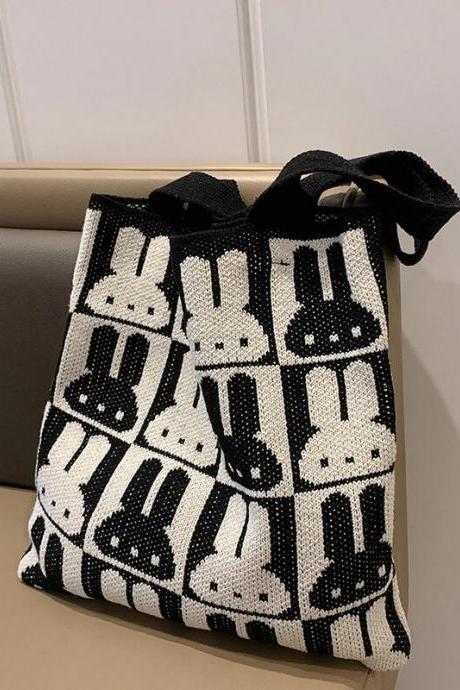 Women Casual Bags Handbag Fashion Knitted Shoulder Bag Japanese Style Cute Cartoon Kawaii Bag Simple Large Capacity Shopper Bag