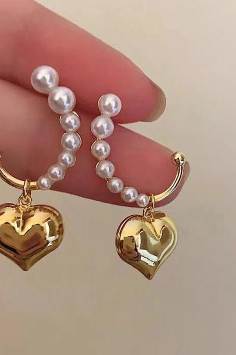 Golden Plating Simulated Pearl Drop Earring Sweet C Shaped Korean Pendant Earrings For Women
