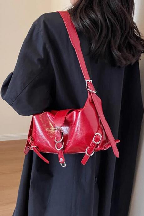 Silver Leather Crossbody Bags For Women Luxury Y2k Korean Fashion Underarm Shoulder Bag Female Armpit Bag Handbags