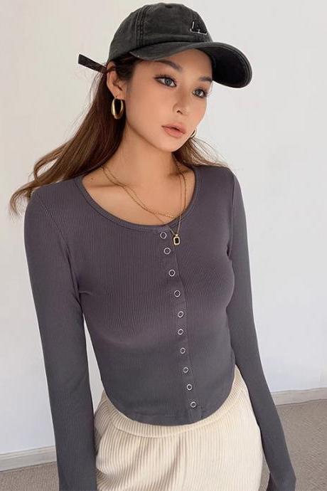 Women&amp;amp;#039;s Rib-knit Buttoned Front Shirt