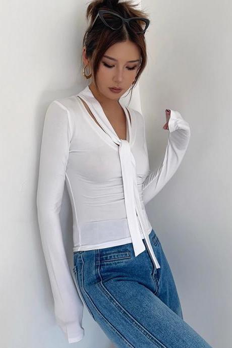 Women's Wrap V-neck Fitted Tops Shirt