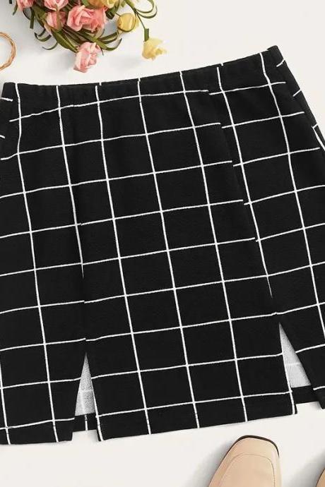 Plaid Print Split Hem Skirt, Casual A Line Mini Skirt For Summer, Women&amp;#039;s Clothing