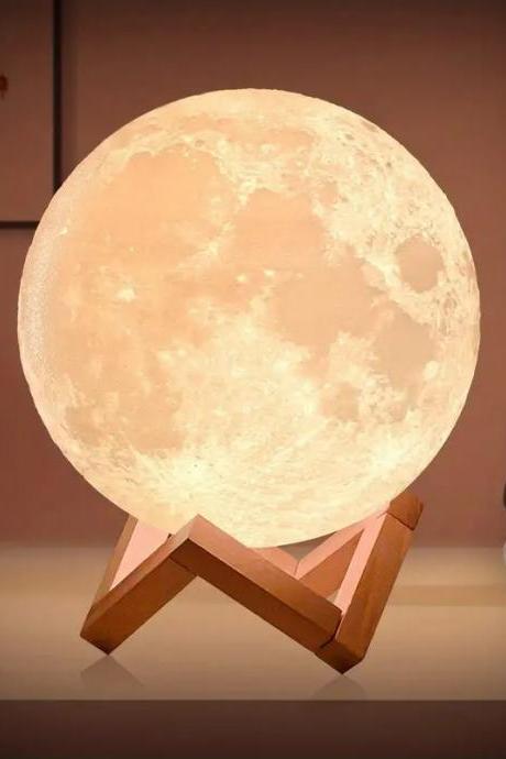 Moon Lamp For Bedroom Moon Night Light For Adults - Gifts For Women Men Valentines Day Gifts Christmas Gifts Remote Touch Control Wooden Stand