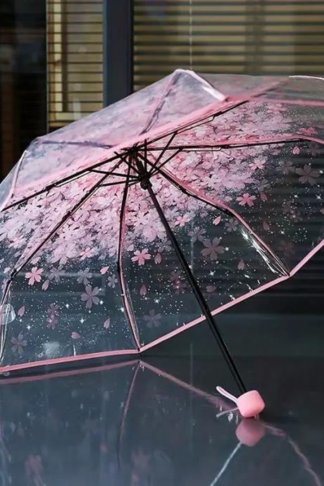 Foldable Sun Manual Umbrella Transparent Romantic Cherry Blossom Umbrella